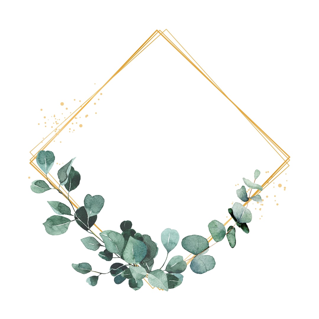 Eucalyptus Wreath Clipart: Greenery Watercolor Gold Frame (digital ...