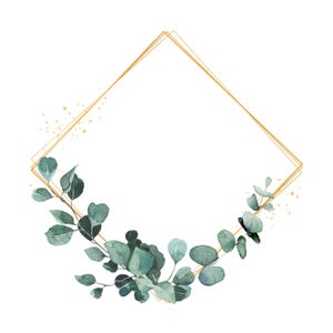 Groene en gouden krans clipart, groen aquarel frame, eucalyptus bladeren krans png, bruiloft clipart, DIY-uitnodiging, digitale download