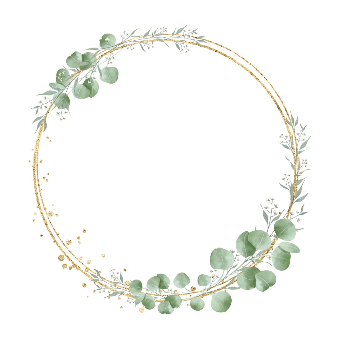 Eucalyptus Gold Wreath Clipart: Watercolor Greenery Frame (digital ...