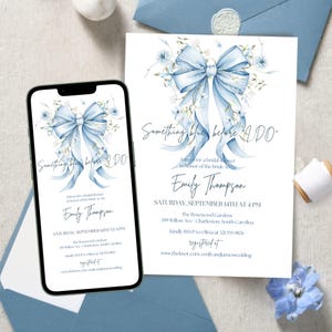 Something Blue Before I Do Bridal Shower Invitation Template, Floral Printable Blue Bow Ribbon Brunch Invite, DIY Editable Wedding Invites