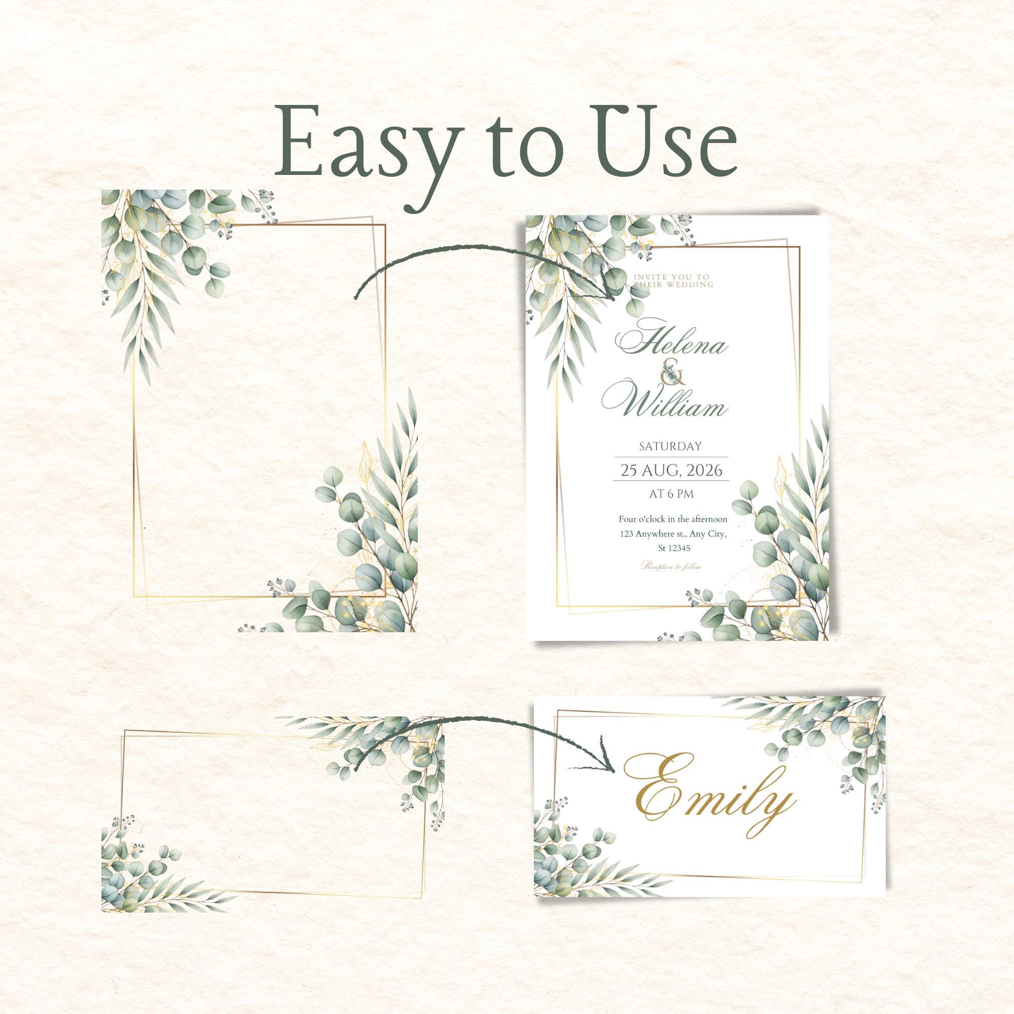 Gold Eucalyptus Border PNG – Watercolor Green Leaves Clipart Frame, DIY ...