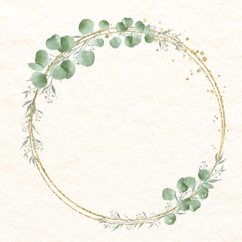 Eucalyptus Gold Wreath Clipart: Watercolor Greenery Frame (digital ...