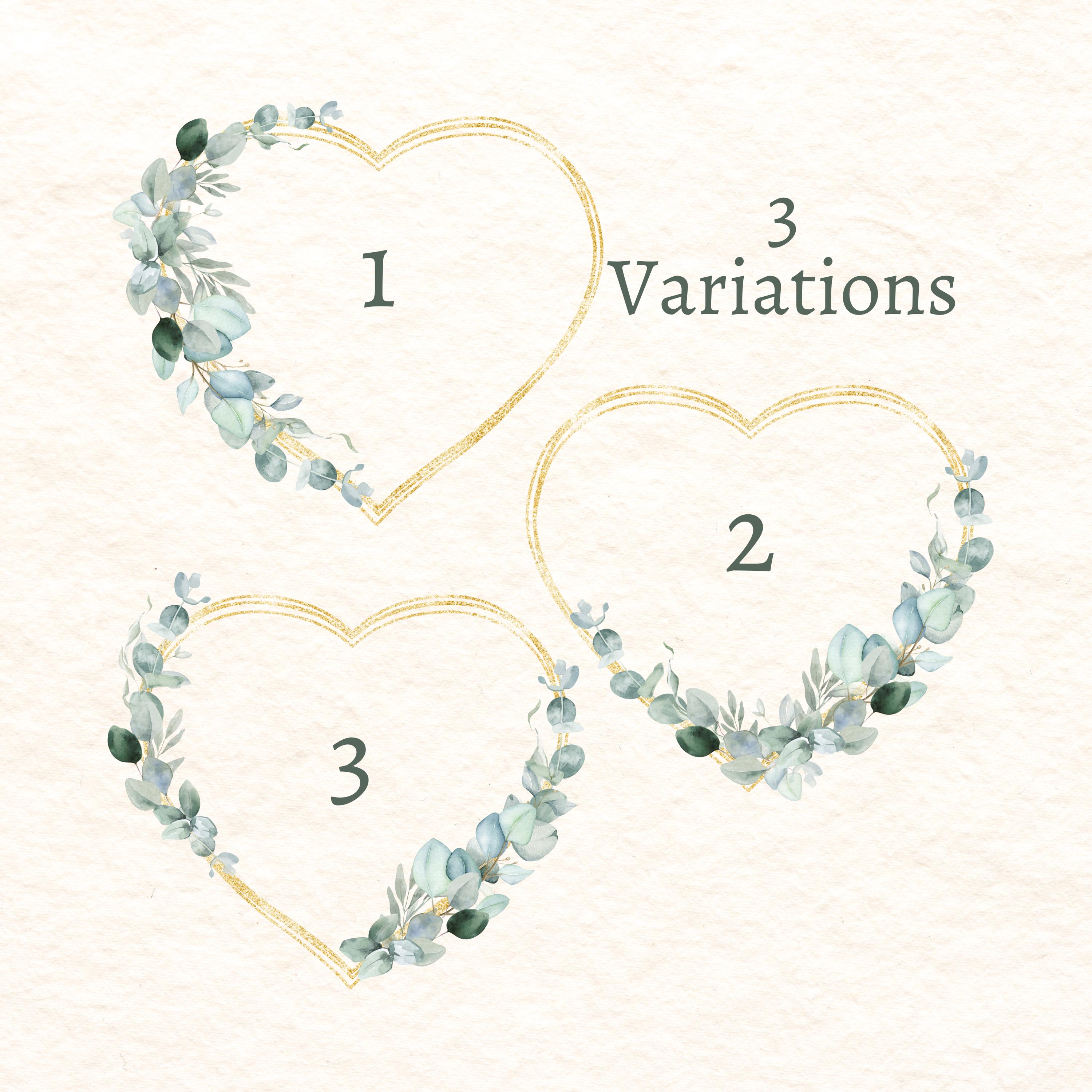 Eucalyptus and Gold Heart Wreath Clipart, Wedding Clipart, Leaves ...