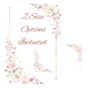 Rosa Wildblumen und weiße Blumen Clipart, rosa Aquarell Rahmen PNG, Goldrahmen Blume Hochzeit Clipart, DIY Einladung, digitaler Download