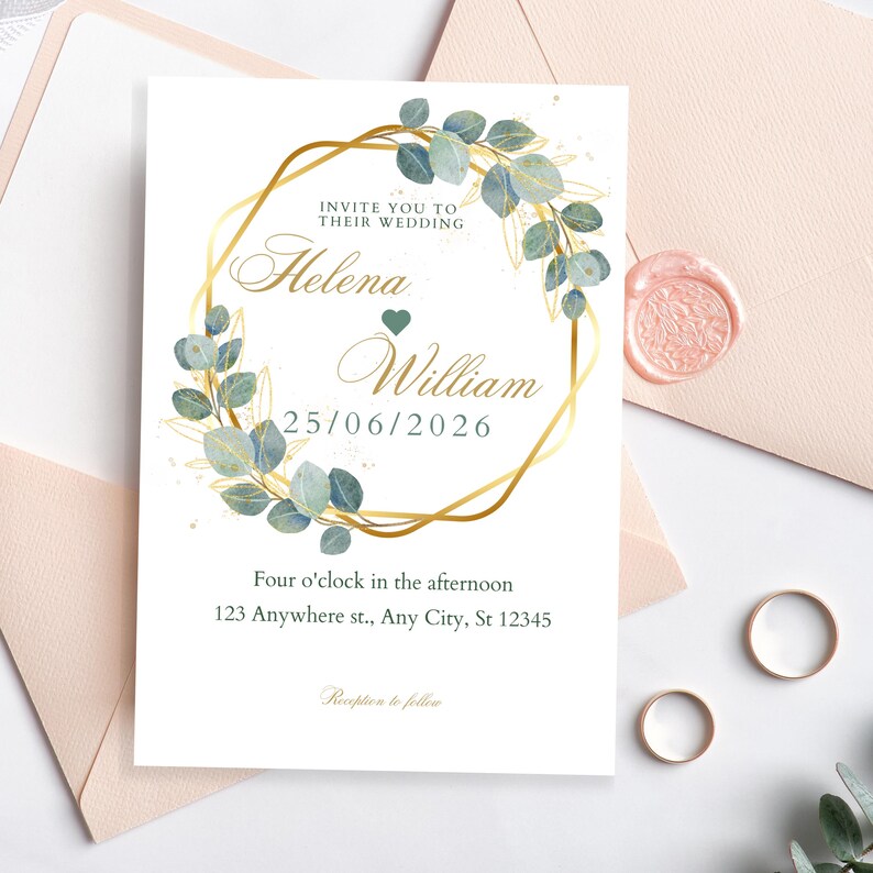 Eucalyptus & Gold Wreath Clipart: Watercolor Greenery Frame (digital ...