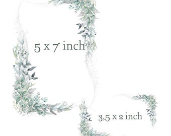 May include: Two watercolor floral corner frames with a white background. The larger frame is 5 x 7 inches and the smaller frame is 3.5 x 2 inches.
