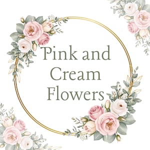 Clipart di ghirlanda floreale rosa e crema, bordo di eucalipto acquerello, invito fai da te con cornice dorata PNG per matrimonio, download digitale