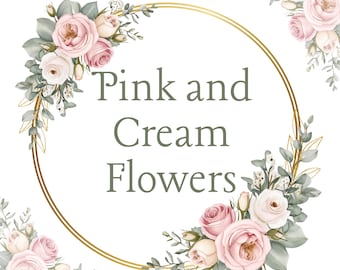 Pink Pose and Cream Floral Wreath Clipart, Watercolor Eucalyptus Border, Gold Frame Rose Wedding Clipart PNG DIY Invitation Digital Download