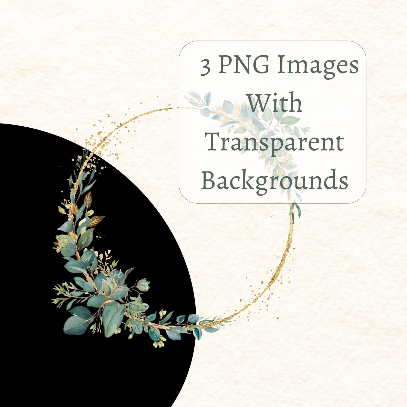 Eucalyptus Gold Wreath Clipart: Watercolor Greenery Frame (digital ...