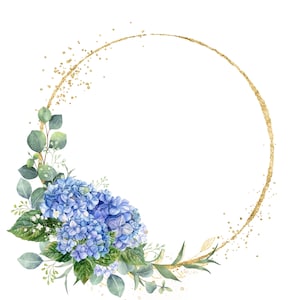 Ortensie blu, Clipart ghirlanda di ortensie, Cornice floreale PNG, Clipart matrimonio, Invito fai da te, Download digitale
