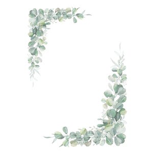Eukalyptus Blätter Rahmen Clipart, Greenery Aquarell Rahmen, grüne Blätter Kranz PNG, Hochzeit Clipart, DIY Einladung, digitaler Download