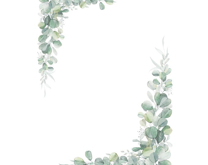 Eucalyptus and Gold Frame Clipart, Green Leaves Garland PNG, Greenery ...