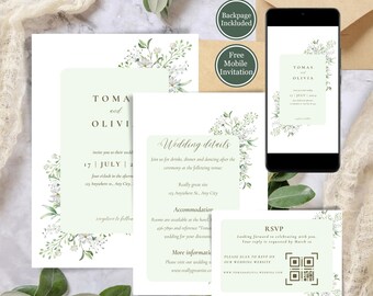Wildflower Wedding Invitation Suite: Greenery RSVP (Digital Template)