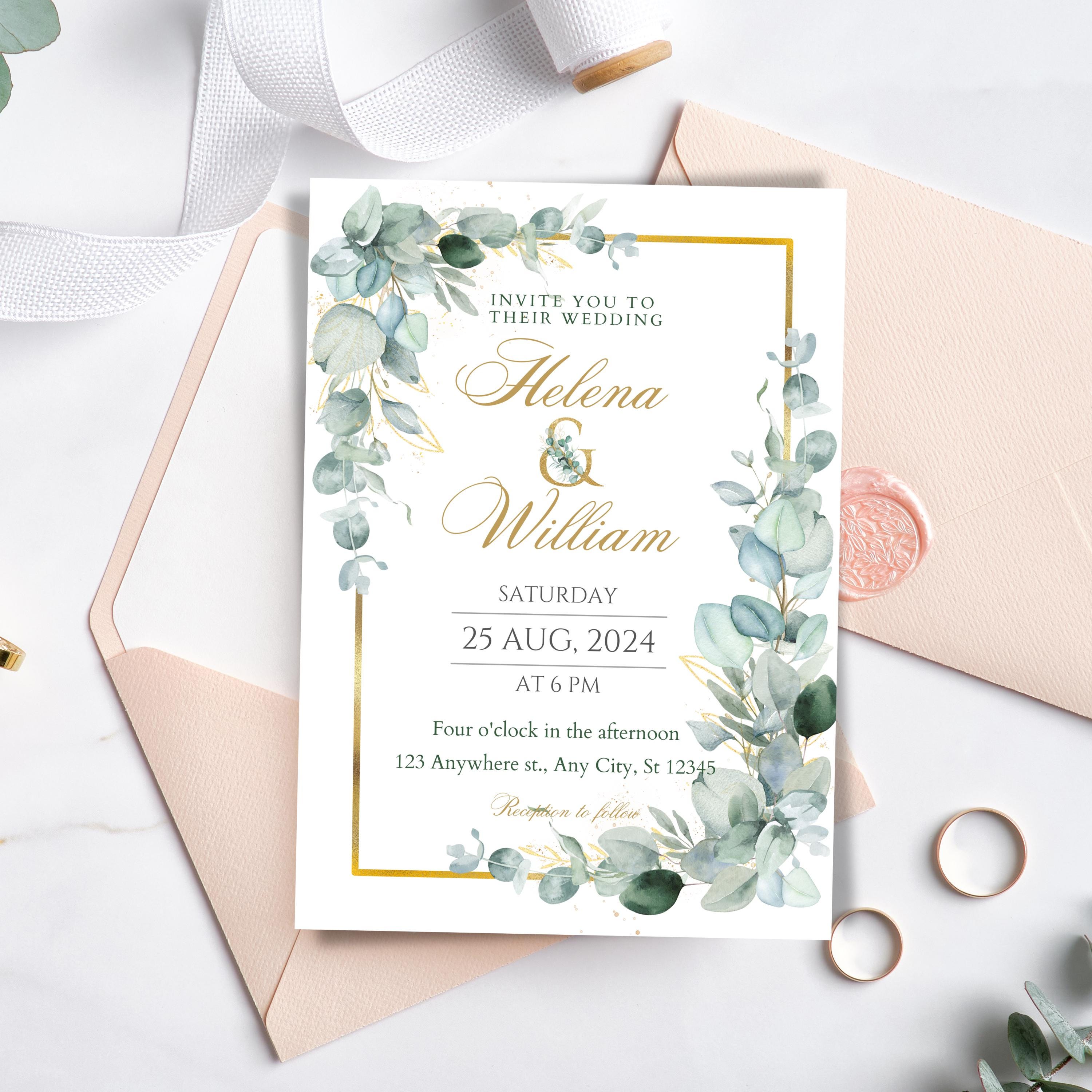Eucalyptus and Gold Frame Clipart, Green Leaves Garland PNG, Greenery ...