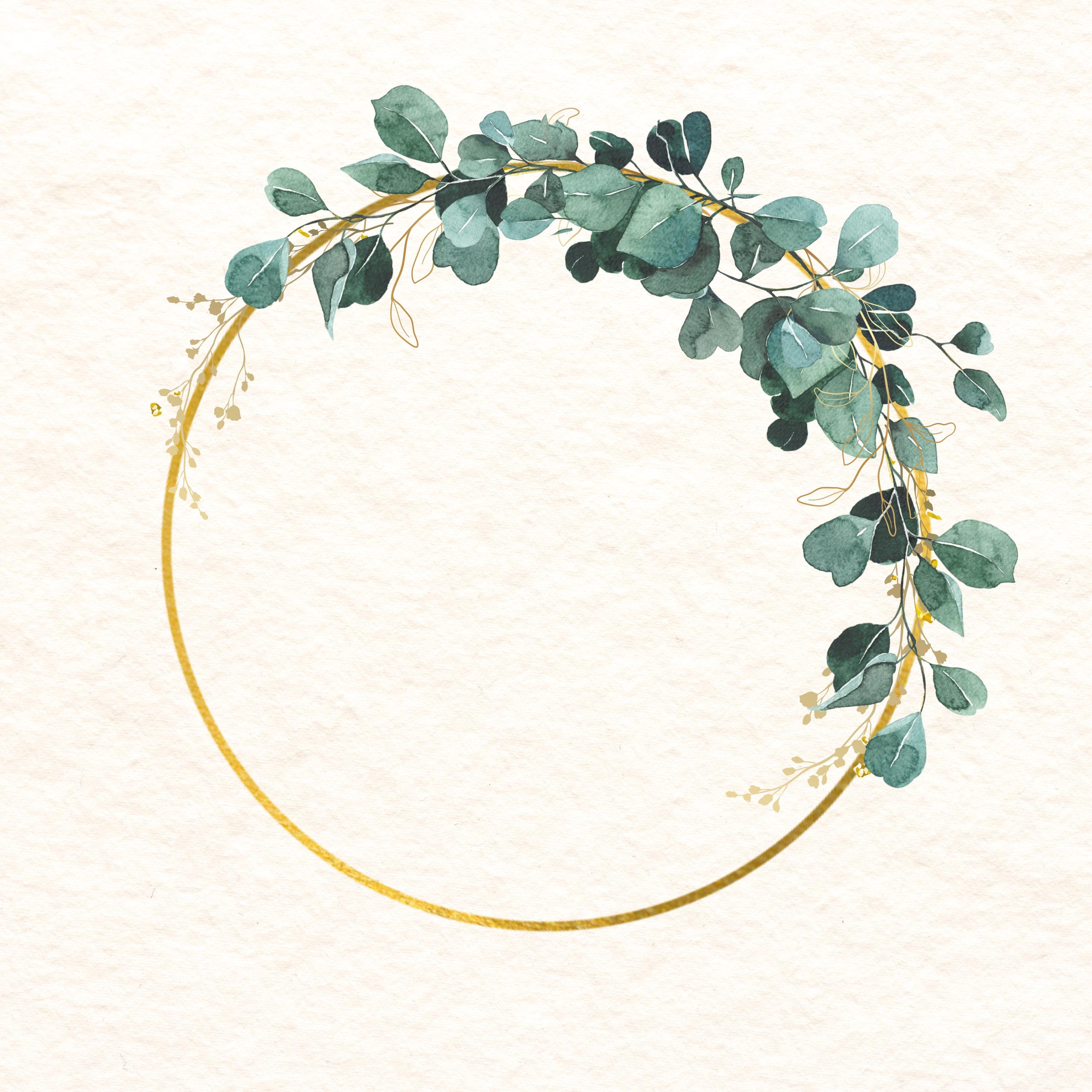 Eucalyptus and Gold Wreath Clipart: Watercolor Greenery Frame (digital ...