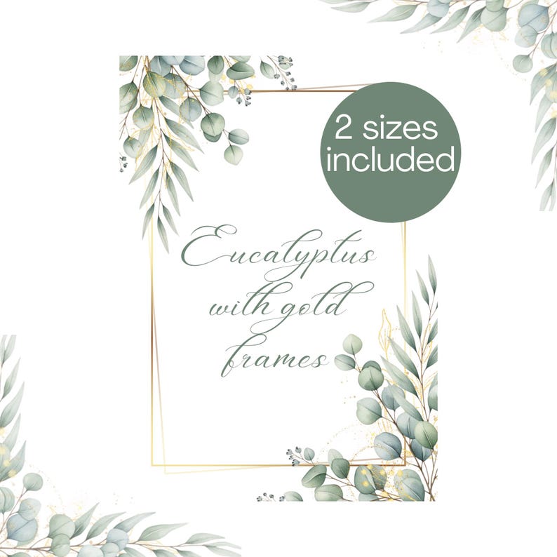 Gold Eucalyptus Border PNG – Watercolor Green Leaves Clipart Frame, DIY ...