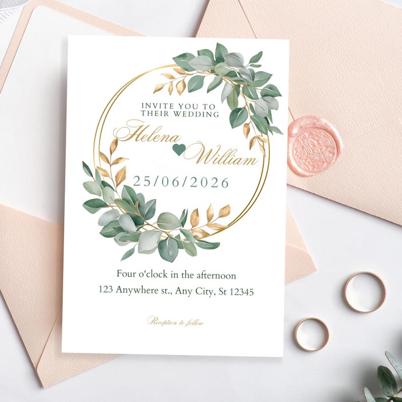 Eucalyptus Gold Wreath Clipart: Watercolor Greenery Frame (digital ...