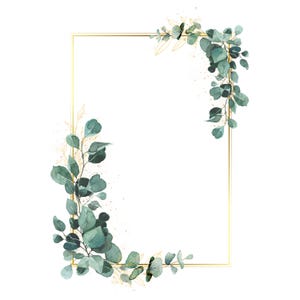 Eukalyptus und Grün Aquarell Border, Goldrahmen Clipart, Grüne Blätter Garland PNG, Hochzeit Clipart, Digital Download, DIY Einladung