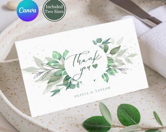 Greenery Wedding Thank You Card Template: Editable Place Setting Note (Digital Download)