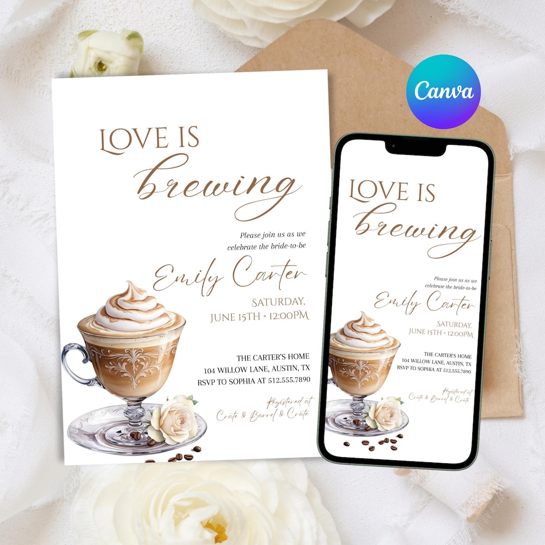 Vintage Coffee Glass Bridal Shower Invitation, Love is Brewing Floral ...