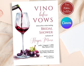 Vino Before Vows Bridal Shower Invitation: Elegant Wine Tasting (Digital Download)