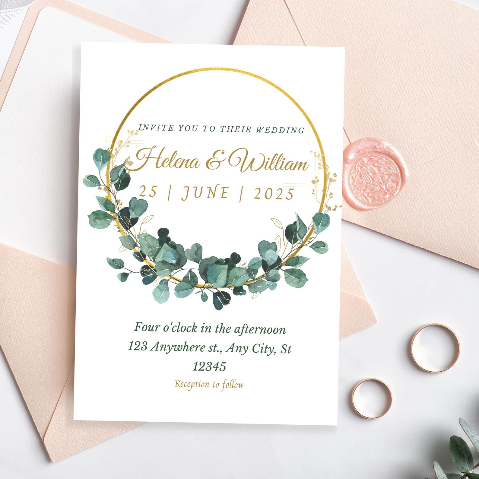 Eucalyptus and Gold Wreath Clipart: Watercolor Greenery Frame (digital ...