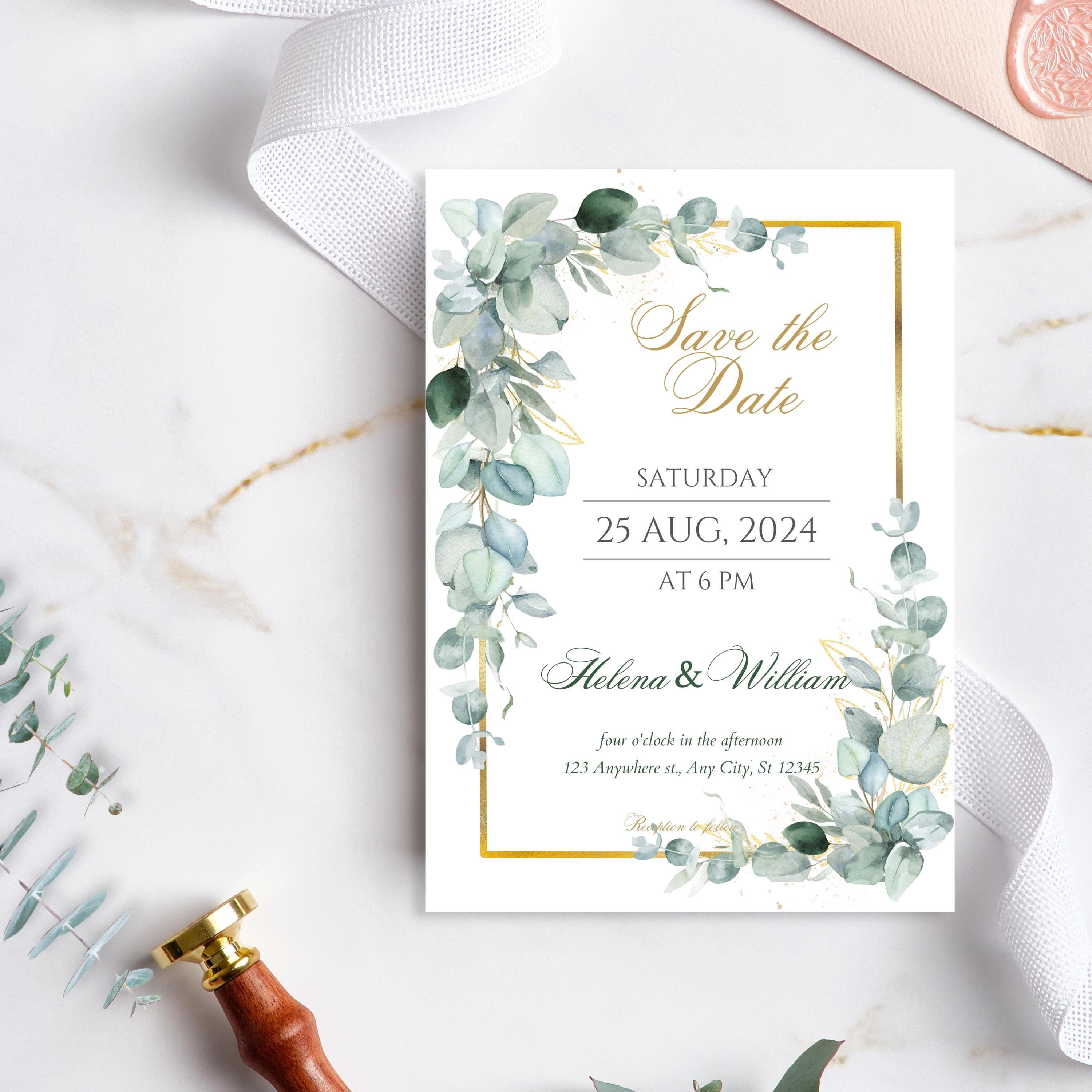 Eucalyptus and Gold Frame Clipart, Green Leaves Garland PNG, Greenery ...