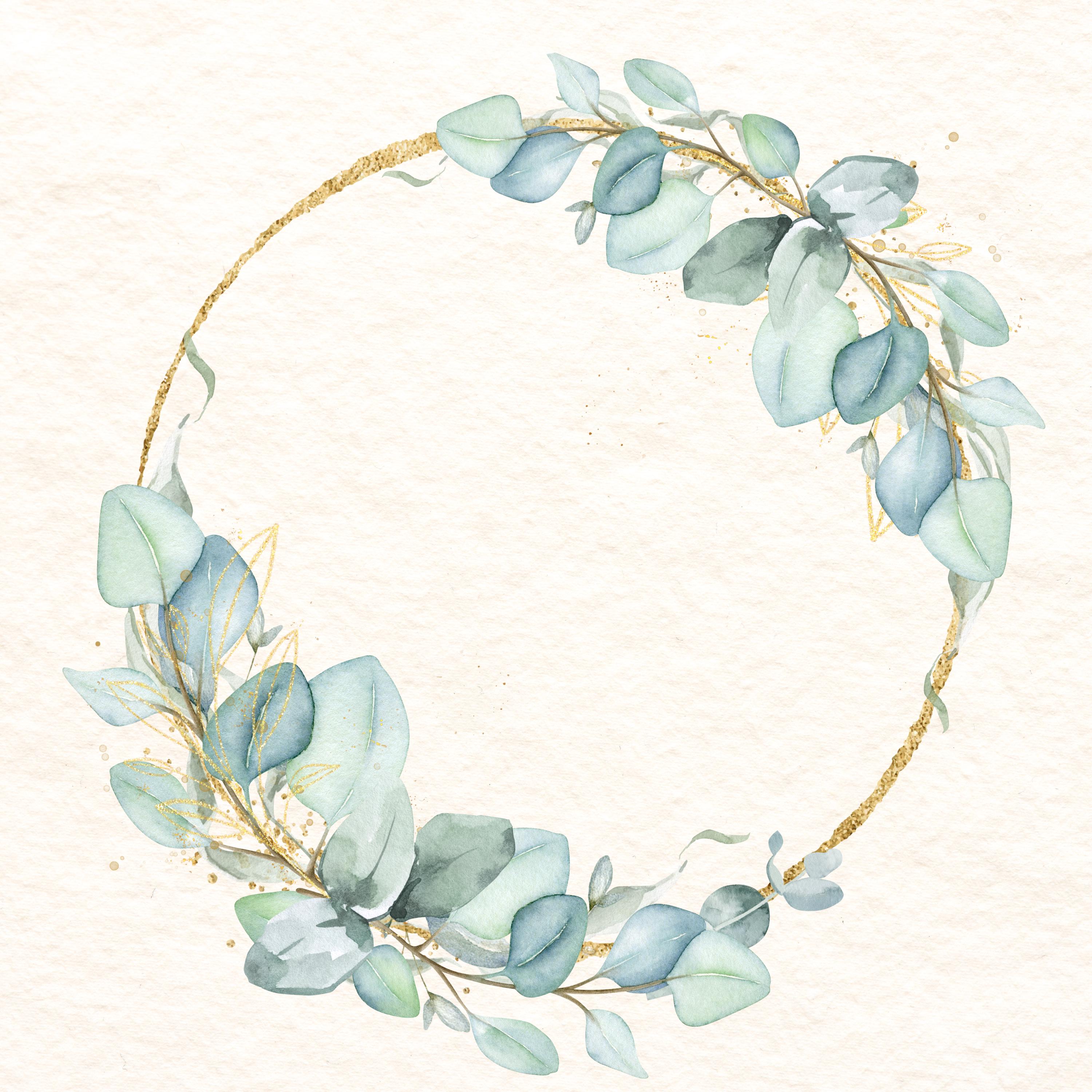 Eucalyptus Gold Wreath Clipart: Watercolor Greenery Frame (digital ...