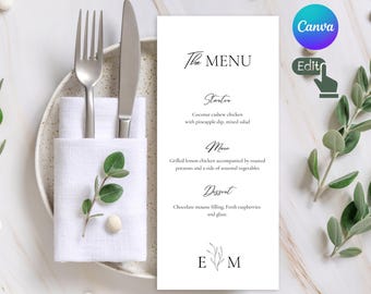 Minimalist Wedding Menu Template: Modern Printable Menu Card (Digital Download)