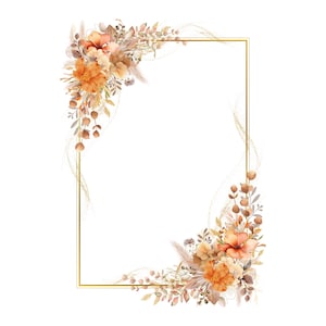 Herbst Blumen und Goldrahmen Clipart, Herbstlaub Aquarell Rahmen PNG, Hochzeit Clipart, DIY Einladung, digitaler Download