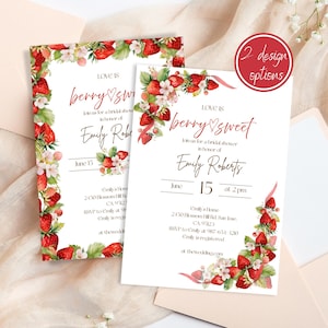 Berry in Love Bridal Shower Invitation Template, Strawberry Bridal Invite Berry Sweet Wedding Shower Editable Summer Red Fruit Bridal Brunch