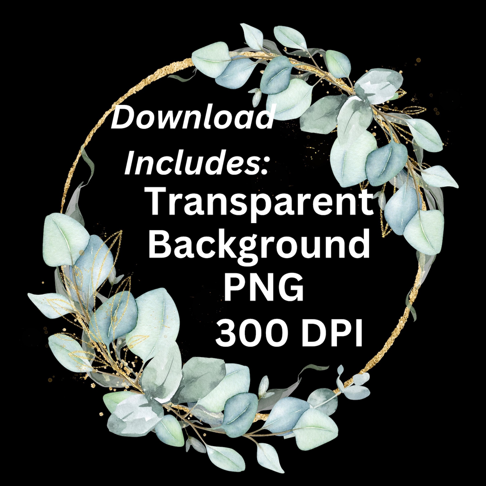Eucalyptus Gold Wreath Clipart: Watercolor Greenery Frame (digital ...