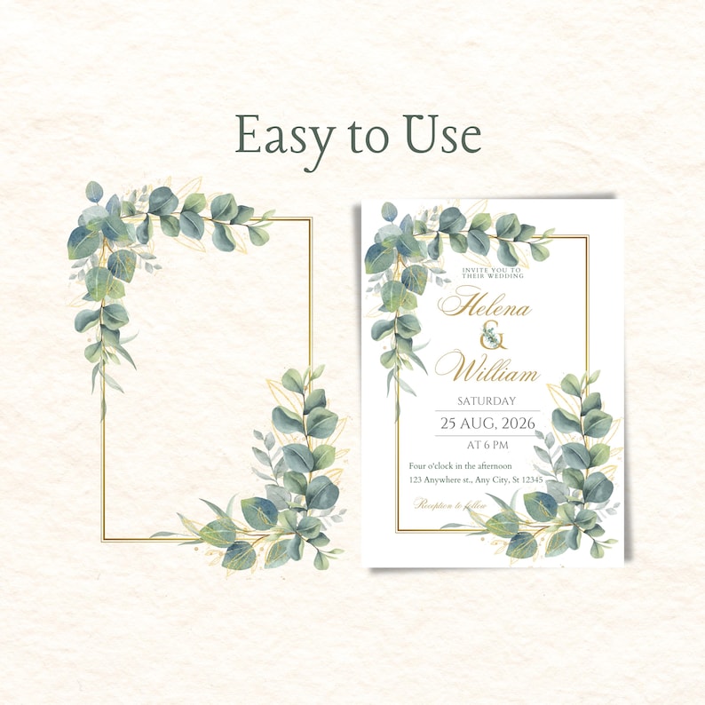 Eucalyptus and Gold Frame Clipart, Green Leaves Garland PNG, Greenery ...