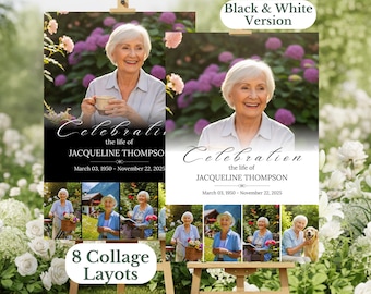 Plantilla de collage de fotos para funerales, cartel de bienvenida para celebrar la vida (descarga digital)
