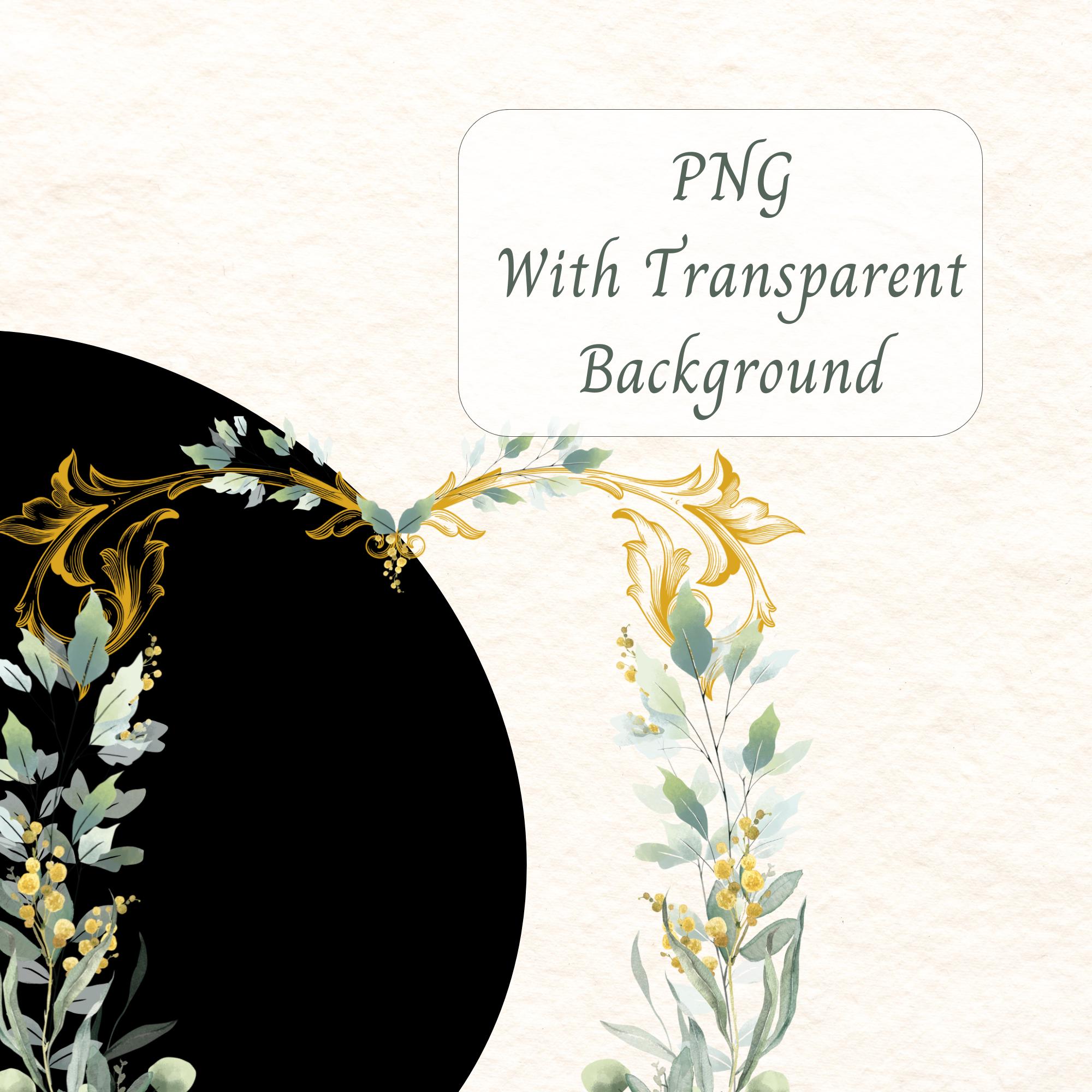 Vintage Eucalyptus Gold Frame Clipart: Watercolor Greenery Border ...