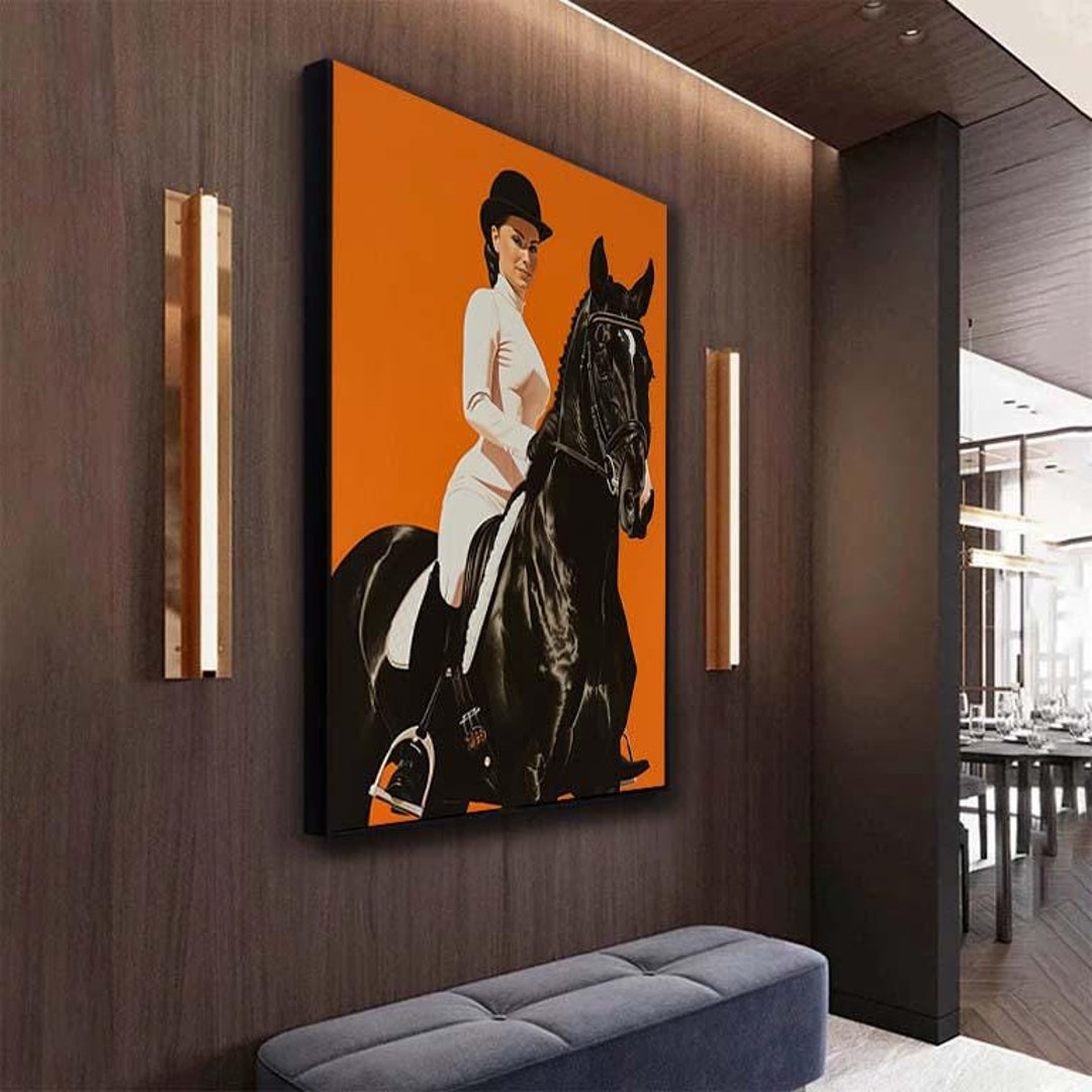 Woman Riding Horse Canvas Print Woman Riding Horse Wall Decor Orange ...
