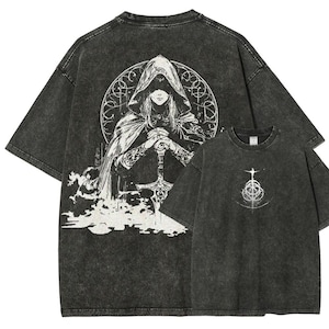 Camisa Souls con lavado vintage, inspirada en Soulsborne, estética de videojuego, estilo metalero