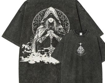 Vintage Wash Souls-shirt, geïnspireerd op Soulsborne, esthetiek van videogame, metalstijl