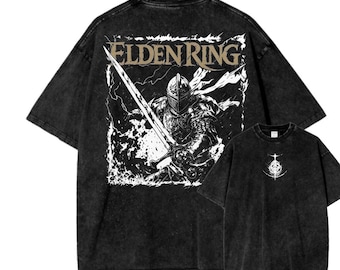 Vintage Wash Souls-shirt, geïnspireerd op Soulsborne, esthetiek van videogame, metalstijl