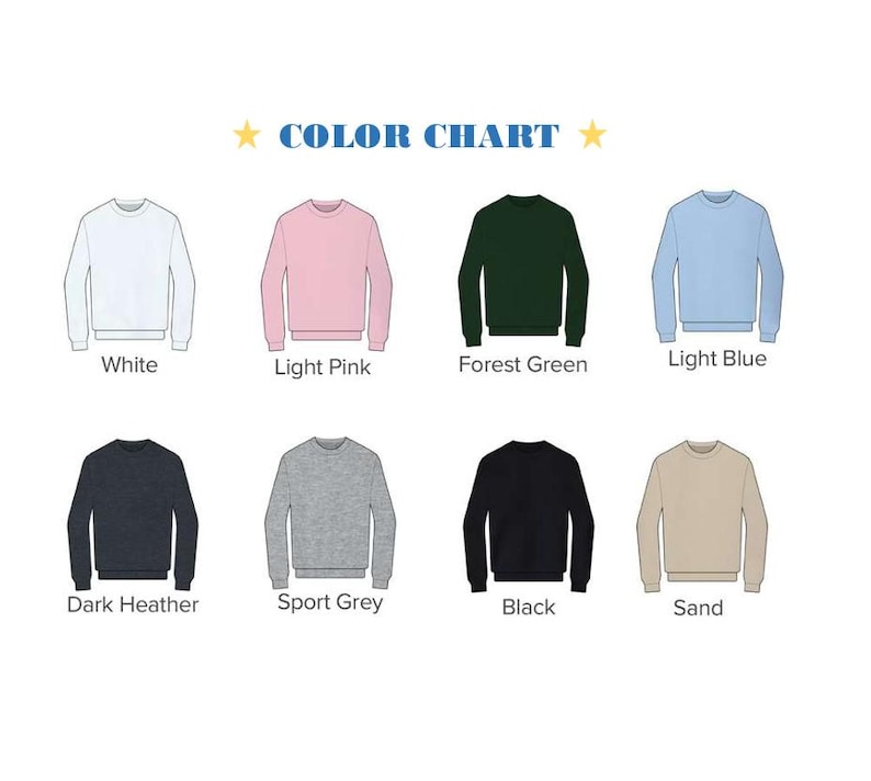 Puede incluir: Carta de colores que muestra ocho colores diferentes de sudaderas: blanco, rosa claro, verde bosque, azul claro, gris oscuro, gris deportivo, negro y arena.