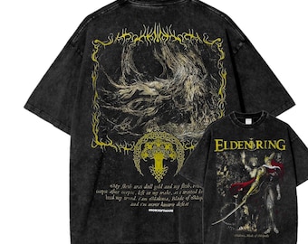 Vintage Wash Souls-shirt, geïnspireerd op Soulsborne, esthetiek van videogame, metalstijl