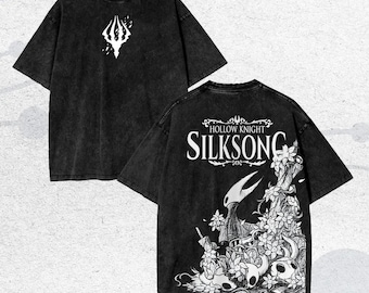 Vintage gewassen Silksong-T-shirt, grafisch Hornet Floral Knight-shirt voor fans van indiegames