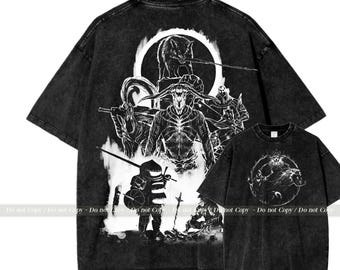 Vintage Wash Souls-shirt, geïnspireerd op Soulsborne, esthetiek van videogame, metalstijl