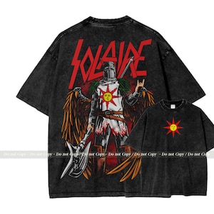 Camisa de Dark Souls con lavado vintage, inspirada en Soulsborne, estética de videojuego, estilo metalero.