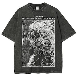 Camisa Souls con lavado vintage, inspirada en Soulsborne, estética de videojuego, estilo metalero