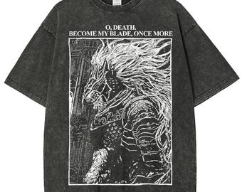 Vintage Wash Souls-shirt, geïnspireerd op Soulsborne, esthetiek van videogame, metalstijl