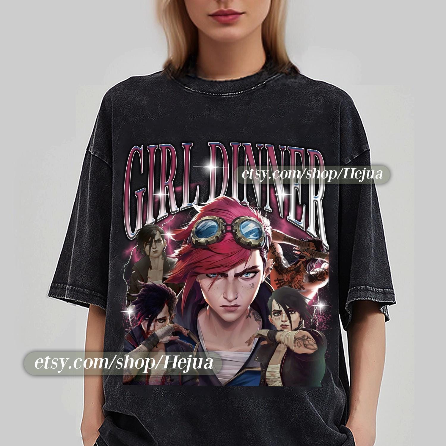Vi Arcane T-Shirt Unisex Vintage Streetwear Shirt Anime Apparel fanmerch lol Merchandise Fan gift