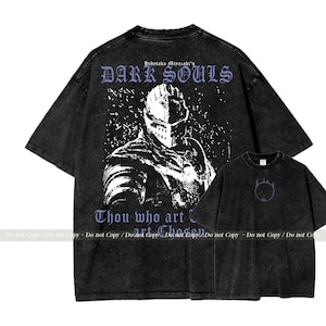 Camisa Souls con lavado vintage, inspirada en Soulsborne, estética de videojuego, estilo metalero