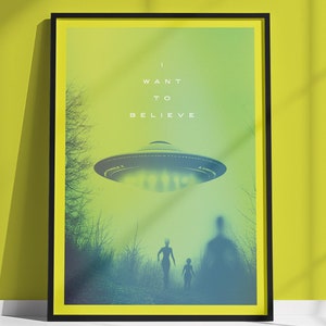 UFO Poster | Greetings Earthlings Series | Art Print | Alien Poster | UFO | UAP | Home Decor | Mysterious Art Poster | I Want to Believe