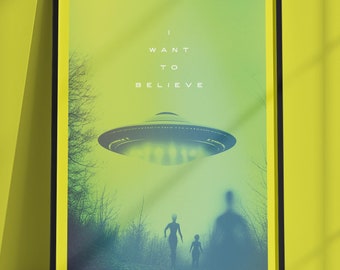 UFO Poster | Greetings Earthlings Series | Art Print | Alien Poster | UFO | UAP | Home Decor | Mysterious Art Poster | I Want to Believe